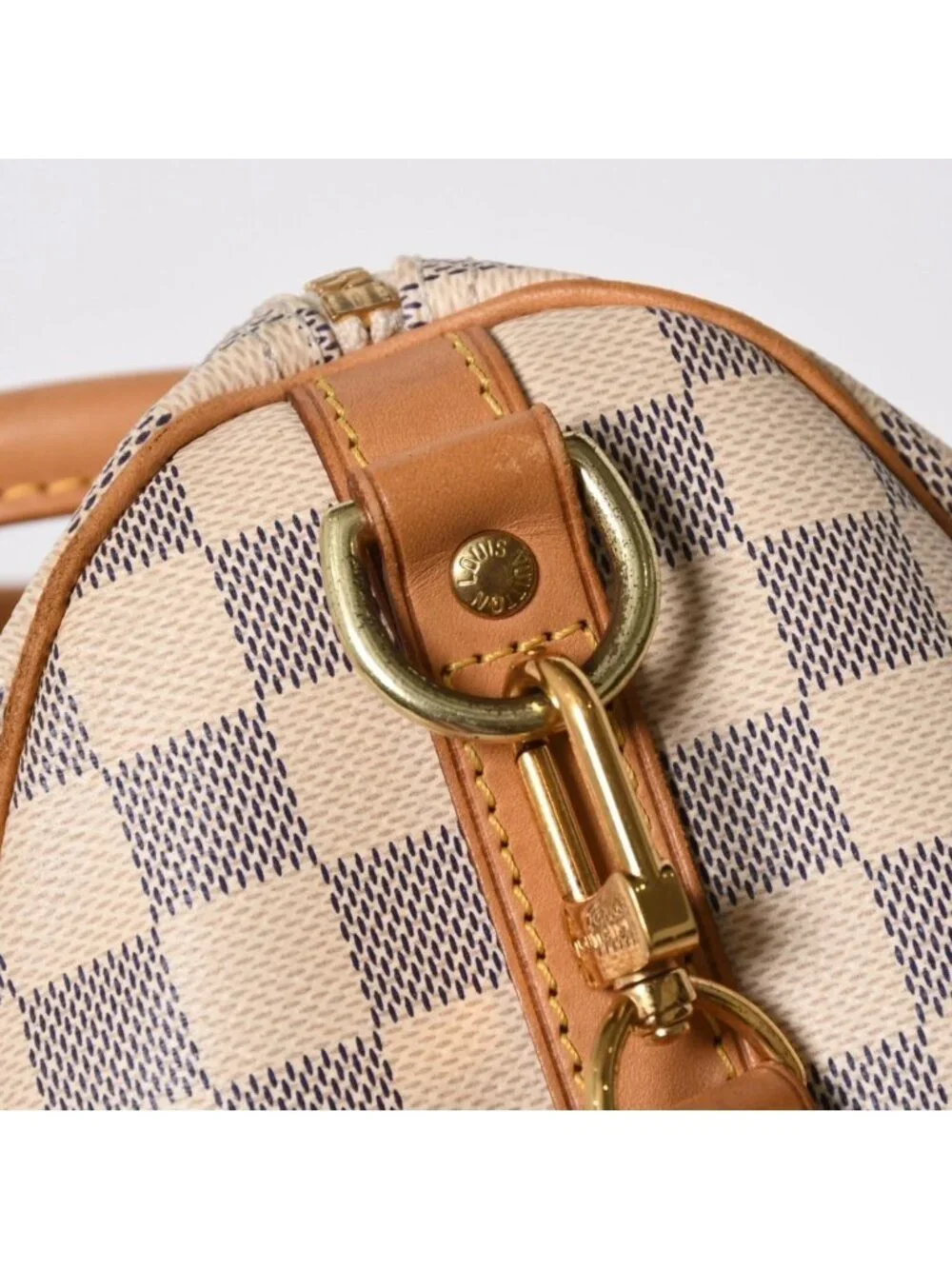 Louis Vuitton Damier Azur Speedy Bandouliere 25 Vachetta Leather White Gold